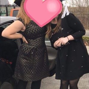 Rhinestones black swing dress